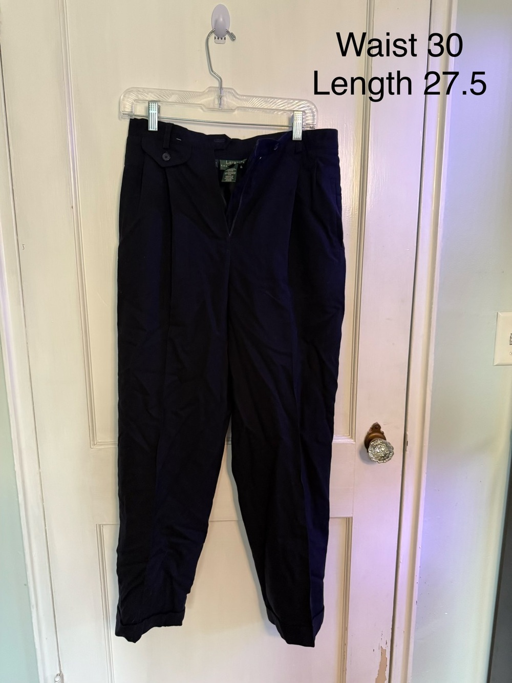 Ralph Lauren Women's Ankle Cropped Trousers in Navy 100% wool